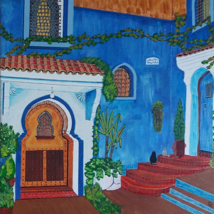 Painting titled "discutions  de chat…" by Gilbert Devesa, Original Artwork, Acrylic Mounted on Wood Stretcher frame