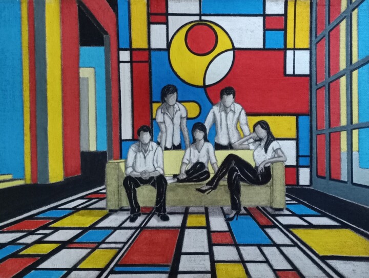 Painting titled "BAUHAUS CELEBRATION" by Antonella Preti, Original Artwork, Acrylic Mounted on Wood Stretcher frame