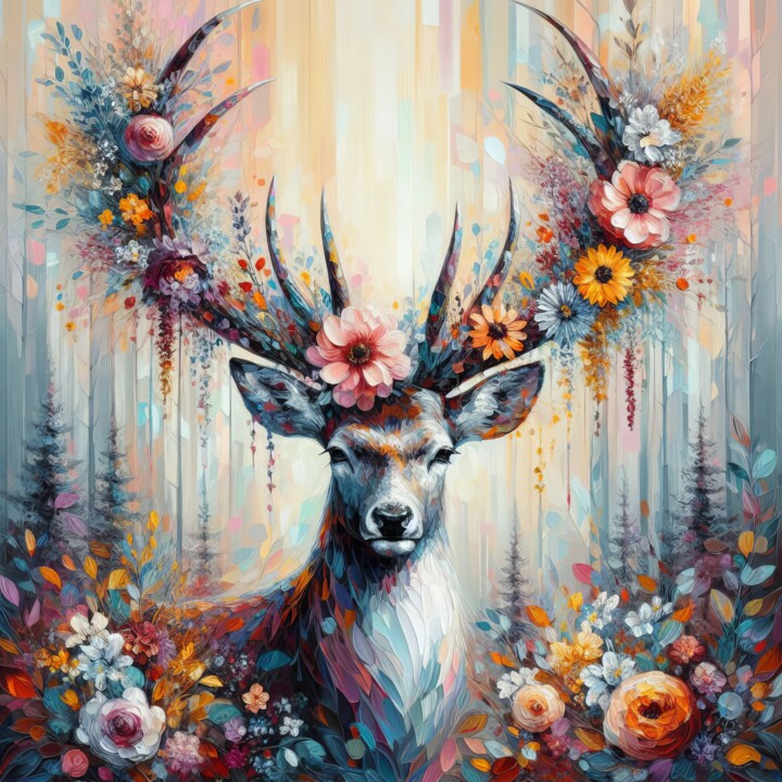 Abstract painting of a floral deer with wildflowers #1 数字艺术