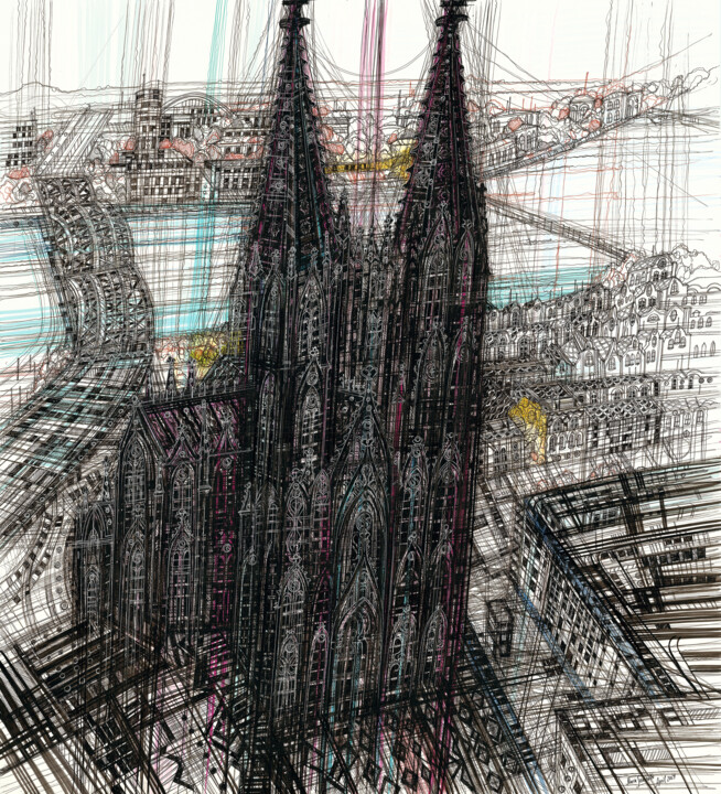Cologne Cathedral II Tekening, 31,5x28,4 in