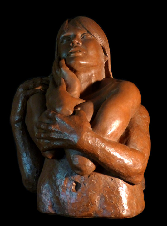 Sculpture titled "Etreinte N°2 "Trans…" by Efka, Original Artwork, Terra cotta