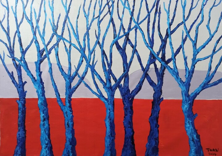 Blue trees Painting, 33.5x47.2 in