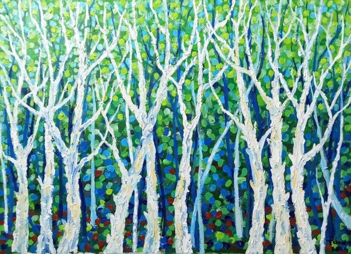 Painting titled "spring tree" by Anh Tuan Le, Original Artwork, Acrylic