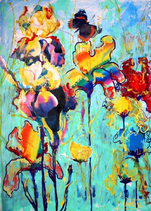 Malerei mit dem Titel "Fantasy with Flower…" von Rakhmet Redzhepov, Original-Kunstwerk, Aquarell