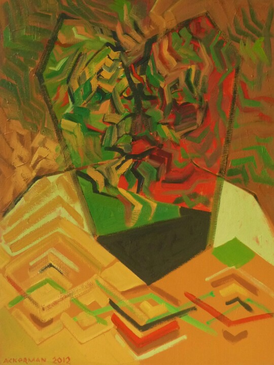 Peinture intitulée "Auto-Table" par Samuel Ackerman, Œuvre d'art originale, Huile Monté sur Châssis en bois