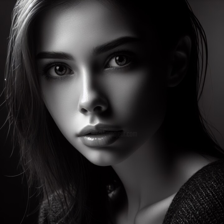 Timeless Expression - Young woman portrait - Black and white 数字艺术