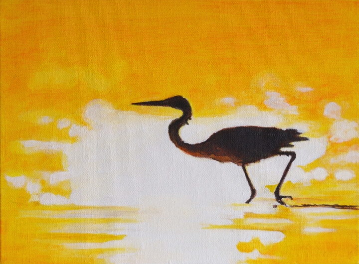 Malarstwo zatytułowany „Heron” autorstwa Asan Kurtmalaiev, Oryginalna praca, Akryl Zamontowany na Karton