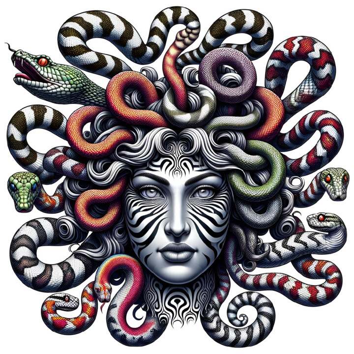 Medusa - A Labyrinth of Monochrome and Serpent Patterns 数字艺术