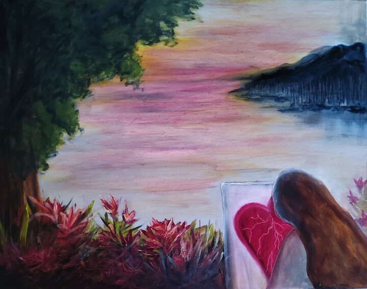 Painting titled "Last Days in Lahaina" by Sue Lorenz, Original Artwork, Oil Mounted on Wood Stretcher frame