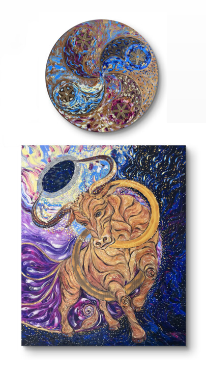 Golden Taurus 绘画, 43.3x39.4 in