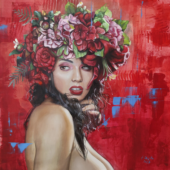 Painting titled "dafne" by Francesco Dezio, Original Artwork, Oil Mounted on Wood Stretcher frame