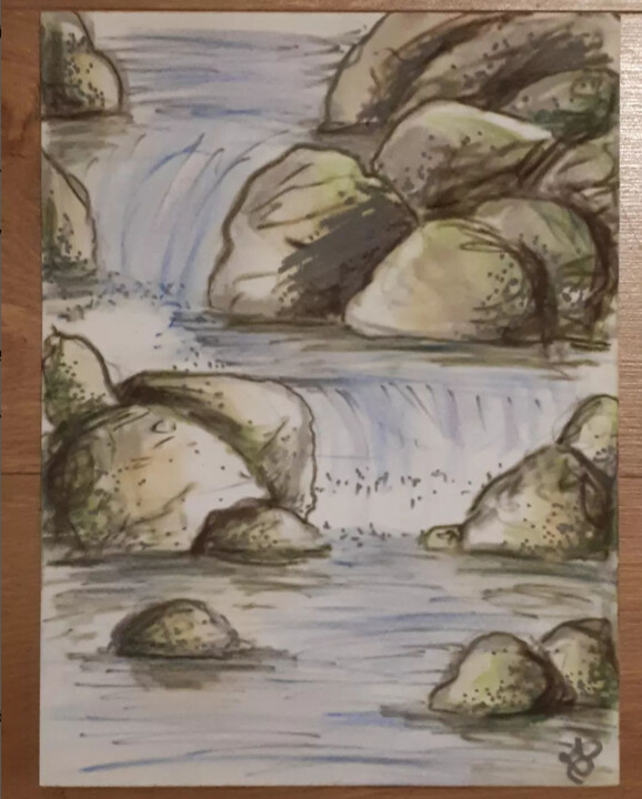 Dessin intitulée "La chute" par Tristan Ligen, Œuvre d'art originale, Pastel