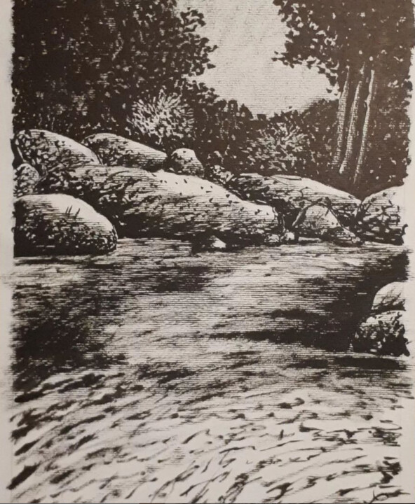 Dessin intitulée "Revenir à la source" par Tristan Ligen, Œuvre d'art originale, Encre