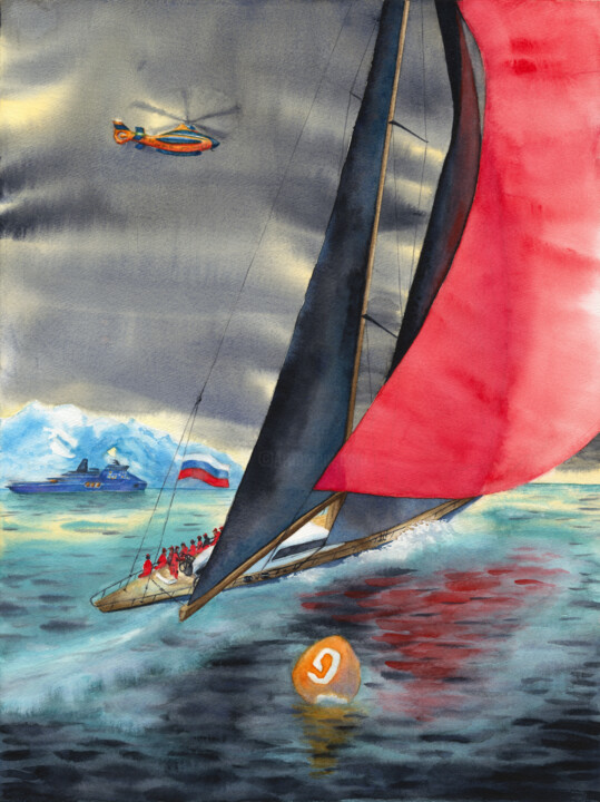 2045. Russian team in the Arctic regatta Картина, 18,9x14,2 in