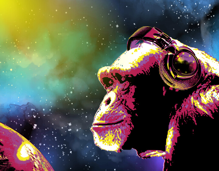 Chimpanzé écoute. 数字艺术
