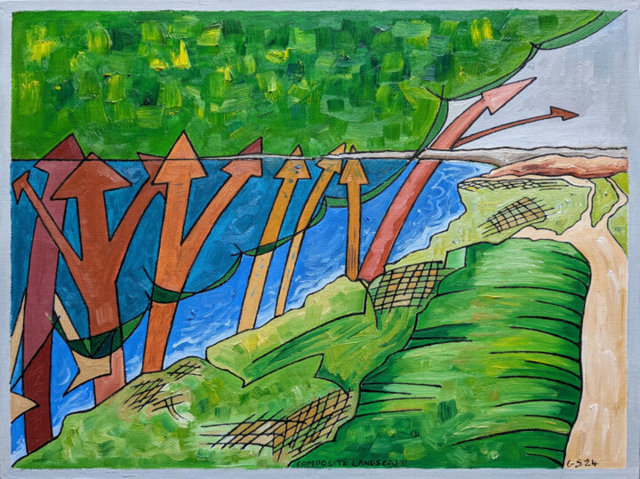 Painting titled "Composite Landscape…" by Gerald Shepherd F.F.P.S., Original Artwork, Oil Mounted on Wood Panel