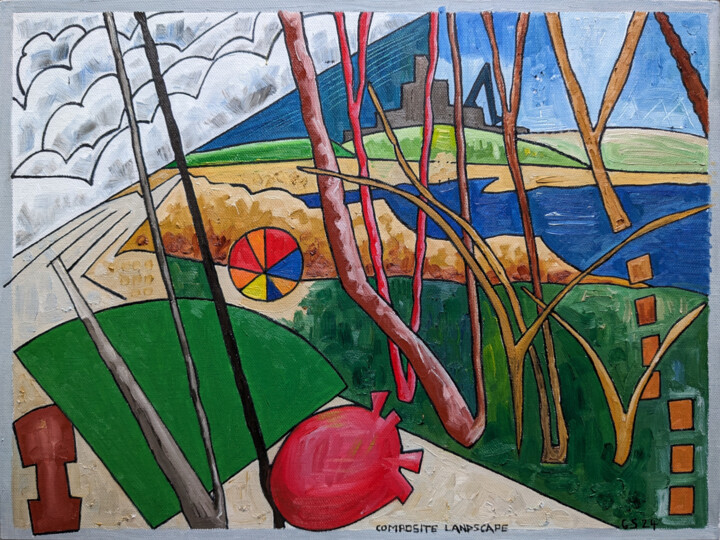 Painting titled "Composite Landscape…" by Gerald Shepherd F.F.P.S., Original Artwork, Oil Mounted on Wood Panel