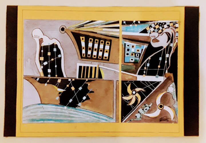 Barco com figuras 绘画, 11x16.5 in