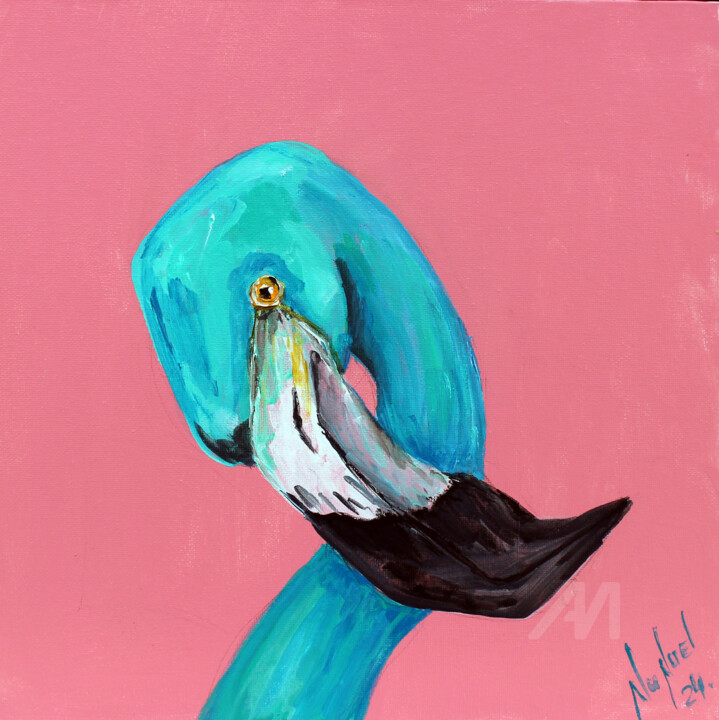 Blue Flamingo 绘画, 11.8x11.8 in