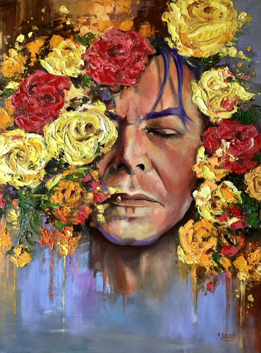 Blooming Stardust: David Bowie's Flora Mask 绘画, 31.5x23.6 in