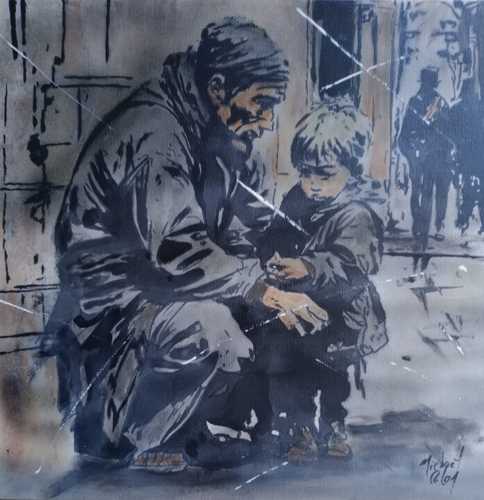 Le clochard et l'enfant 2 绘画, 15.8x15.8 in