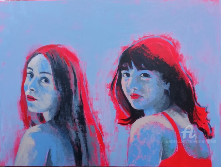 Peinture intitulée "Série GRIS et ROUGE…" par Marie Andrée Hembert, Œuvre d'art originale, Acrylique Monté sur Châssis en bo…
