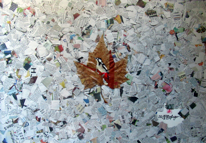 Specht auf Blatt 绘画, 19.7x27.6 in