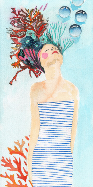 Femme corail 绘画, 11.8x5.9 in