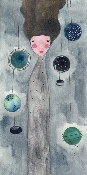Femme sur d'autres planètes 绘画, 11.8x5.9 in
