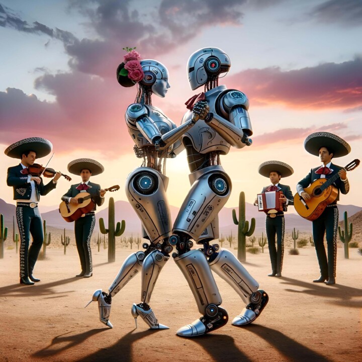 Twilight Serenade: The Desert Dance of Humanoid Robots 数字艺术