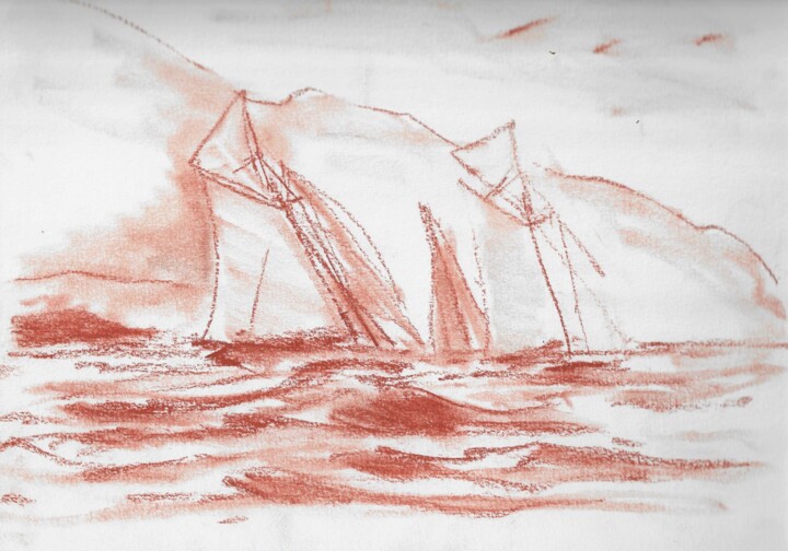 제목이 "Two gaff cutters an…"인 그림 Hénohut De Zhéry로, 원작, 분필