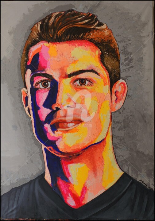 Painting titled "Ronaldo Artwork" by Ashok Jadav, Original Artwork, Acrylic