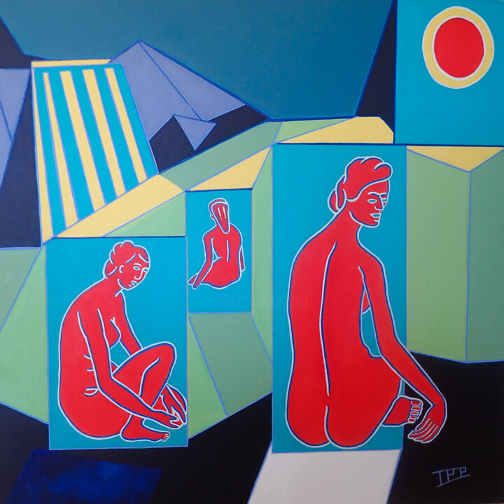 Baigneuses juste avant le coucher du soleil 绘画, 39.4x39.4 in