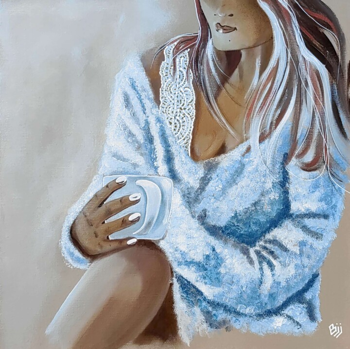 Malerei mit dem Titel "PAUSE CAFE" von Brigitte Jorda Juan, Original-Kunstwerk, Acryl Auf Keilrahmen aus Holz montiert