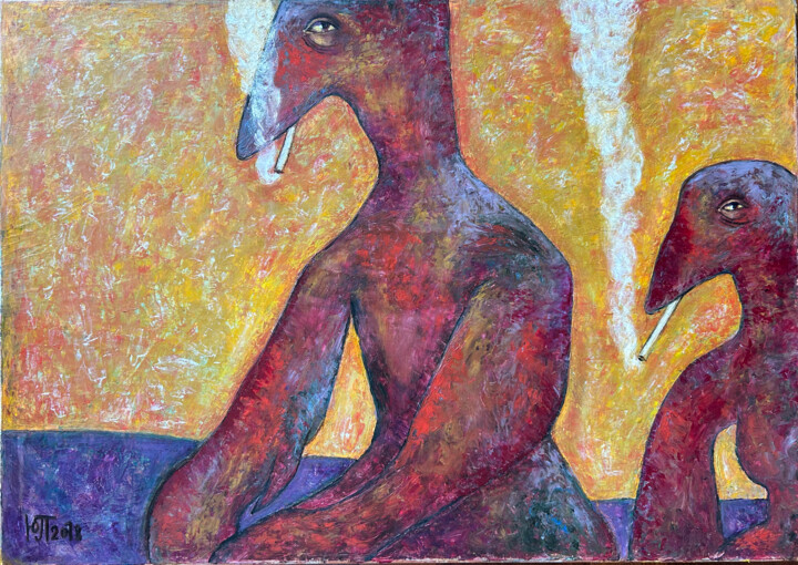 Funky Budapest Pigeons. 绘画, 19.7x27.6 in