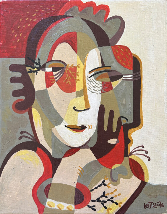 Pittura intitolato "Lola with a Mask." da Yuliya Pochynok (JJ Julia), Opera d'arte originale, Tempera Montato su Telaio per…