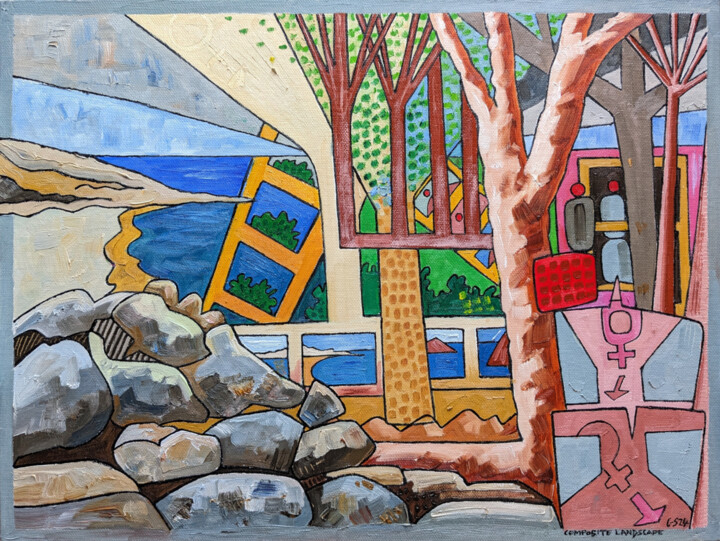 Painting titled "Composite Landscape…" by Gerald Shepherd F.F.P.S., Original Artwork, Oil Mounted on Wood Panel