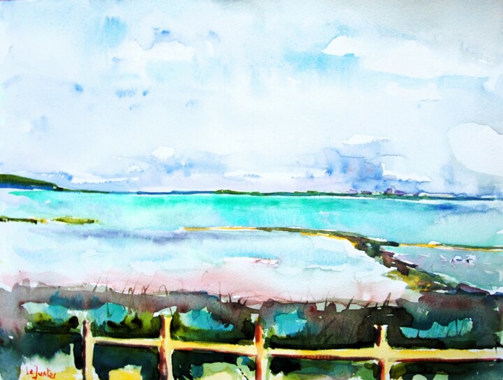 Peinture intitulée "L'étang de l'Or" par Jean-Noël Le Junter, Œuvre d'art originale, Aquarelle Monté sur Panneau de bois