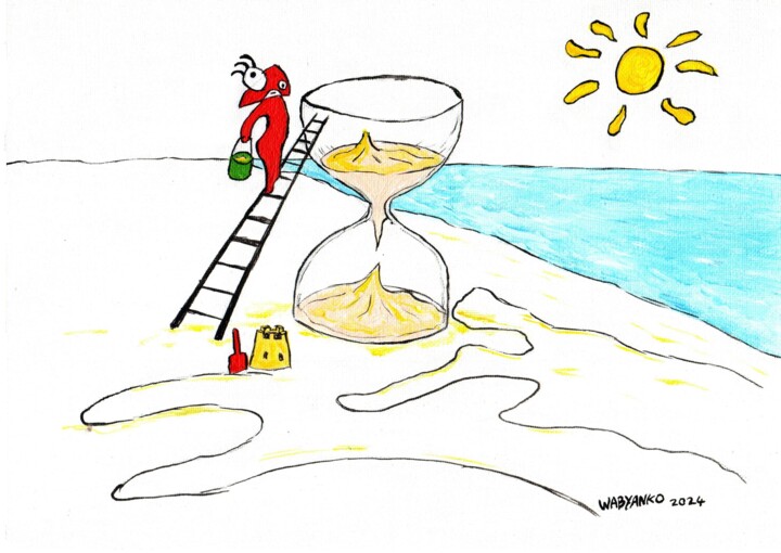 Sand castle hourglass 绘画, 8.3x11.8 in