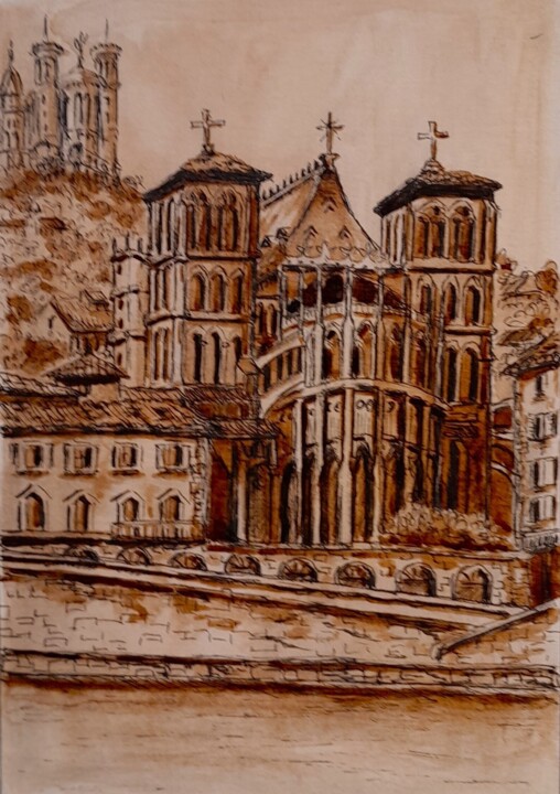 Cathédrale Saint Jean Lyon 1 Drawing, 5.7x3.9 in