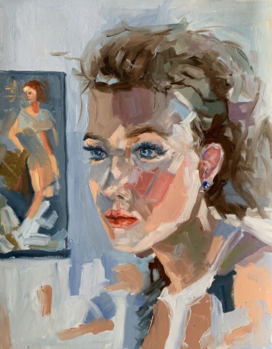 Romantic woman. Portrait of the female artist. 绘画, 19.7x15.8 in
