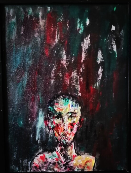 MAN IN A DARK FOREST Schilderij, 15x11,4 in