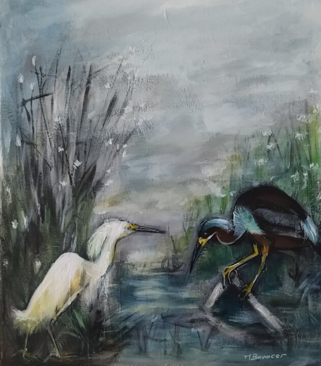 Les aigrettes 绘画, 18.1x15 in