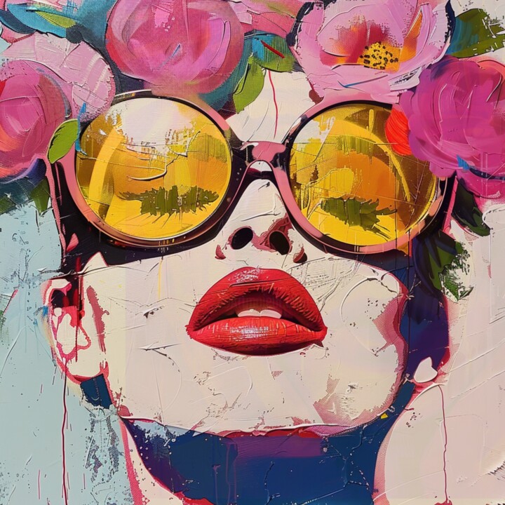 Painting titled "SPRING SUNGLASSES" by Claudia Sauter (Poptonicart), Original Artwork, Digital Collage