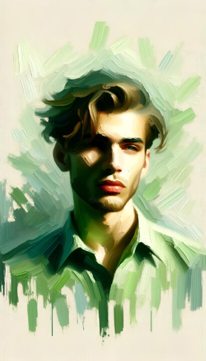 Verdant Gaze: An Expressionist Portrait 数字艺术