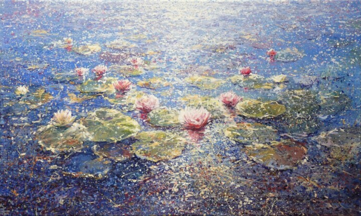 Pittura intitolato "Waterlilies" da Mariusz Kaldowski, Opera d'arte originale, Acrilico Montato su Telaio per barella in leg…