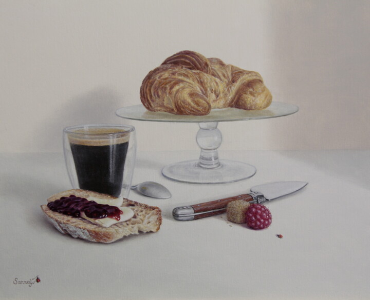 Petit déjeuner au croissant 绘画, 8.7x10.6 in