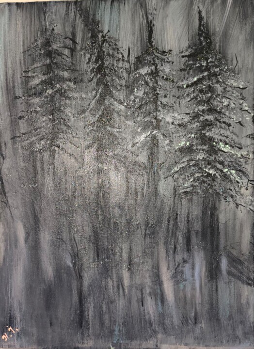 Dark trees 绘画, 15.8x11.8 in