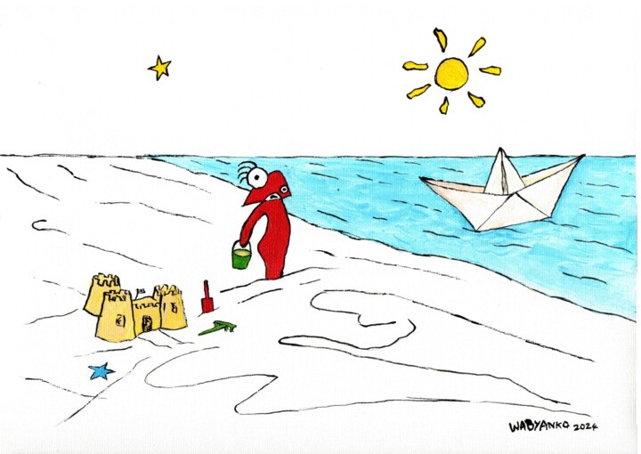Peinture intitulée "Sand castle paper b…" par Wabyanko, Œuvre d'art originale, Acrylique