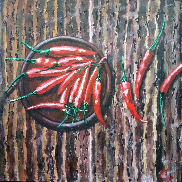 Перчики чили для кухни 绘画, 11x11 in